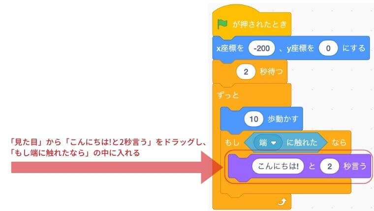 見た目からこんにちは!と2秒言うをドラッグしもし端に触れたならの中にいれる