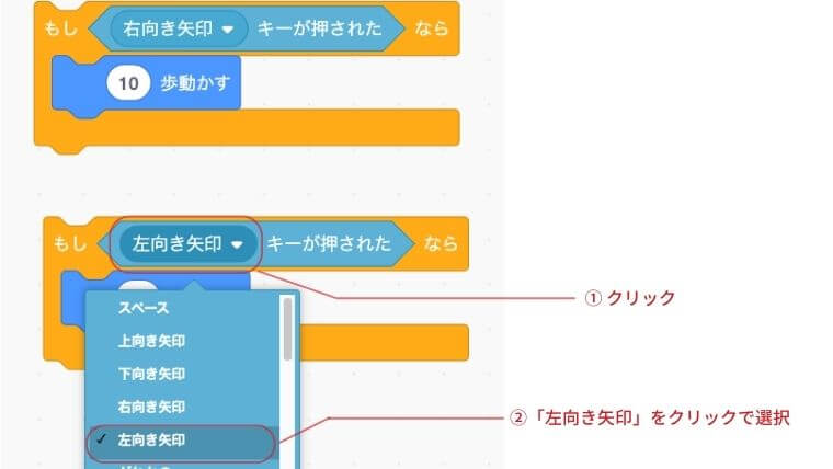複製された方の右向き矢印をクリックして左向き矢印へ変更