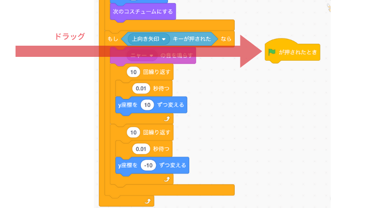 旗が押されたときをドラッグする