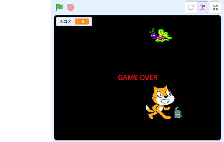 ステージを確認するとGAME OVERの背景に切り替わっている