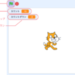 Scratchで時間経過で「変数」をカウントしたりカウントダウンするプログラムを作る